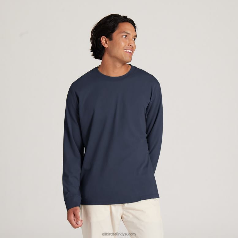Allbirds erkek allgood pamuklu uzun kollu tişört L6L2L139 puslu indigo - Image 1