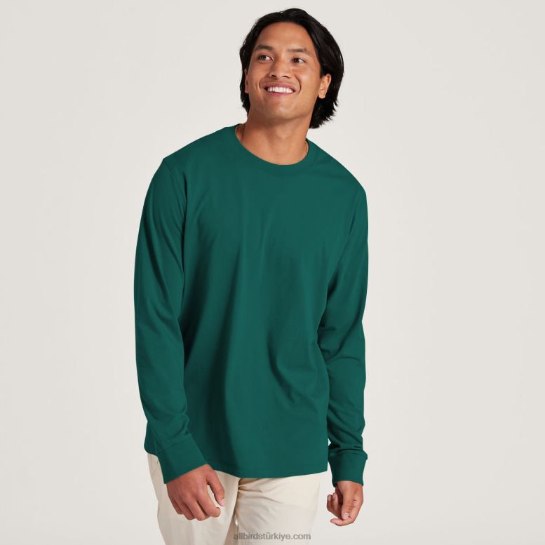 Allbirds erkek allgood pamuklu uzun kollu tişört L6L2L140 derin zümrüt - Image 1