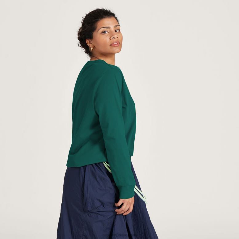 Allbirds Kadın allgood pamuklu uzun kollu tişört L6L2L221 derin zümrüt - Image 2