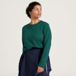 Allbirds Kadın allgood pamuklu uzun kollu tişört L6L2L221 derin zümrüt