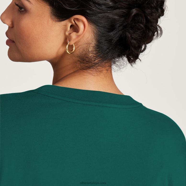 Allbirds Kadın allgood pamuklu uzun kollu tişört L6L2L221 derin zümrüt - Image 4