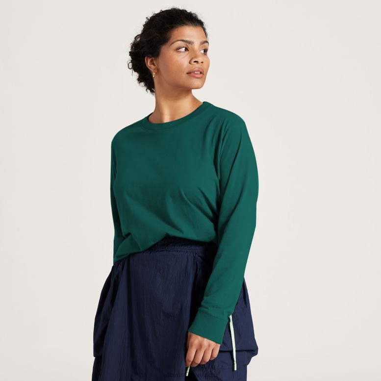 Allbirds Kadın allgood pamuklu uzun kollu tişört L6L2L221 derin zümrüt - Image 1